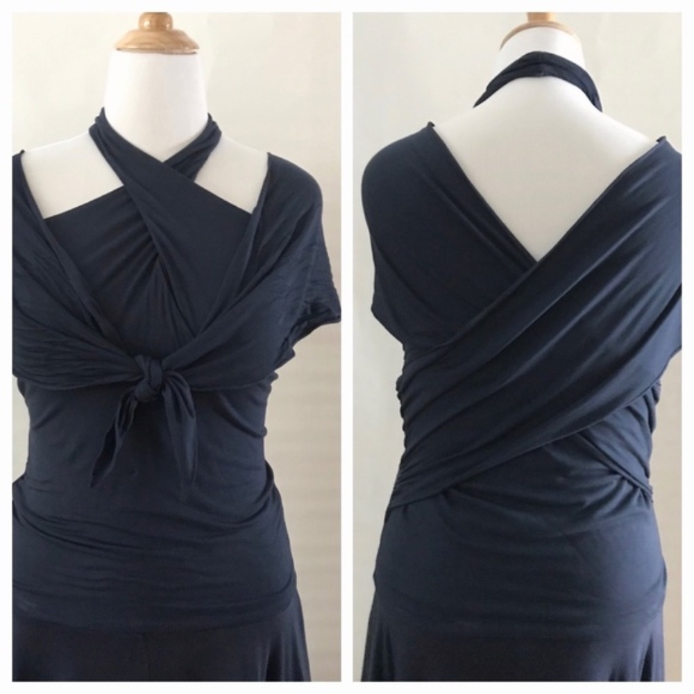 Lauren Navy Knit Halter Top and Handkerchief Skirt - Picture 5 of 9